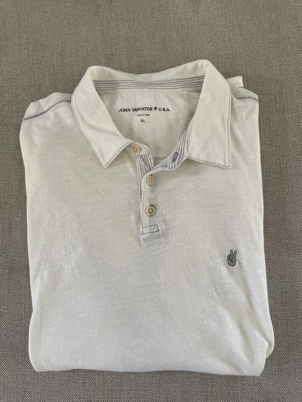 John Varvatos USA Polo Shirt White Peace Sign Logo XL